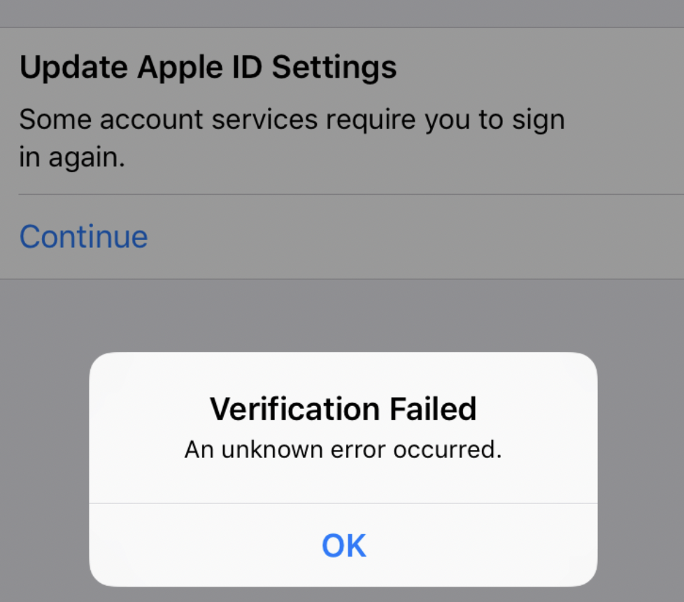 An unknown error occurred Apple ID iCloud